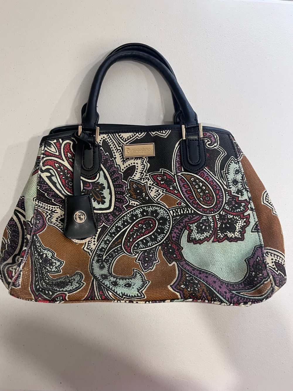 Spartina 449 Paisley Purple Brown Black Canvas Satchel Handbag